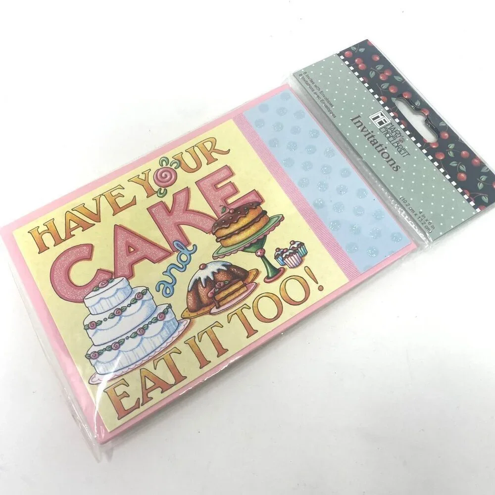 Mary Engelbreit 8 Party Invitations Have Your Cake and Eat It Too 4in x 6in